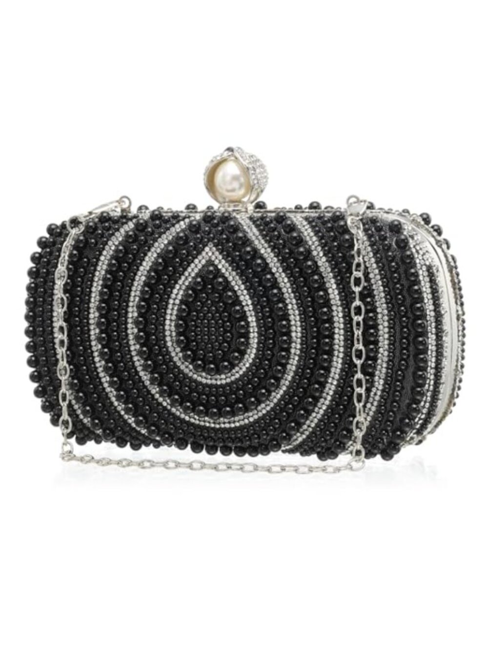 Vintage Beaded Evening Clutch Purse with Chain and Handle